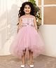 Toy Balloon Kids Net Woven Sleeveless Foil Printed & Sequins Lace Embellished High Low Dress - Rose Pink