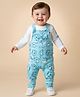 Babyoye 100% Cotton Knit Animal Printed Dungaree & with Full Sleeves Inner T-Shirt - Light Blue