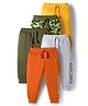 Babyhug Cotton Knit Full Length Lounge Pants With Camouflage & Text Print Pack of 5 - Olive Green White & Yellow