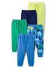 Babyhug Cotton Knit Full Length Joggers with Dino Print Pack of 5 - Blue Navy Blue & Green