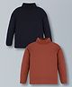 Plum Tree 100% Cotton Knit Pack Of 2 Full Sleeves Solid Tees - Navy Blue & Brick