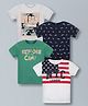 Plum Tree 100% Cotton Knit Pack Of 4 Half Sleeves Urban & Explore Camp Text Printed Tees - Multi Colour