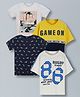 Plum Tree Pure Cotton Knit Pack Of 4 Half Sleeves Game On & Urban Text Printed Tees - Multi Colour