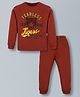 Plum Tree 100% Cotton Knit Full Sleeves Tiger Printed Tee With Joggers Set - Orange