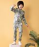 Plum Tree 100% Cotton Knit Full Sleeves Typography Printed Tee With Coordinating Joggers Set - Grey