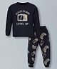 Plum Tree 100% Cotton Knit Full Sleeves Born To Win Text Printed Tee With Joggers Set - Navy Blue