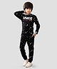 Plum Tree 100% Cotton Knit Full Sleeves Space Adventure Text Printed Tee With Coordinating Joggers Set - Black