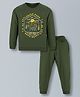 Plum Tree 100% Cotton Knit Full Sleeves Stay Wild Text Printed Tee With Joggers Set - Mist Green