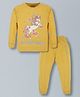 Plum Tree 100% Cotton Knit Full Sleeves Unicorn Printed Tee With  Joggers Set - Yellow