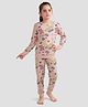 Plum Tree 100% Cotton Knit Full Sleeves Chill Vibes Only Text Printed Tee With Coordinating Joggers Set - Light Pink