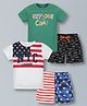 Plum Tree Pure Cotton Knit Pack Of 2 Half Sleeves Explore Camp & Nyc League Text Printed Tees With Shorts Set - Multi Colour