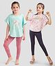 Plum Tree Soft Cotton Knit Pack Of 2 Half Batwing Sleeves Unicorn & Always Fearless Glitter Text Printed Tops With Leggings Set - Multi Colour