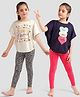 Plum Tree Soft Cotton Knit Pack Of 2 Half Batwing  Sleeves Floral & Polka Dots Printed Tops With Leggings Set - Multi Colour