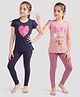 Plum Tree Pure Cotton Knit Pack Of 2 Half Sleeves Polka Dots & Dont Walk Fly Text Printed Tees With Leggings Set - Multi Colour