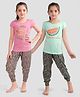 Plum Tree Pure Cotton Knit Pack Of 2 Half Sleeves Floral & Watermelon Printed Tees With Rayon Pant Set - Multi Colour