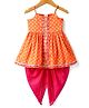 Saka Designs Woven Sleeveless Kurti & Dhoti Set with Bandhani Print - Orange & Magenta Pink