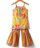 Saka Designs Cotton Woven Sleeveless Kurti & Gharara Set with Floral Print - Yellow