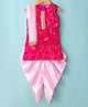 Saka Designs Satin Woven Sleeveless Kurti & Dhoti Set with Dupatta & Floral Sequin Design - Fuschia Pink