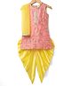Saka Designs Satin Woven Sleeveless Kurti & Dhoti Set with Dupatta & Floral Sequin Design - Pink & Yellow