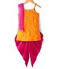 Saka Designs Satin Woven Sleeveless Kurti & Dhoti Set with Dupatta & Floral Sequin Design - Yellow & Dark Pink