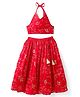Saka Designs Satin Woven Sleeveless Halter Neck Choli & Lehenga Set with Back Tie Up & Floral Sequin Design - Red