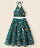 Saka Designs Satin Woven Sleeveless Choli Lehenga Set with Embroidery & Sequin Detailing - Teal Blue
