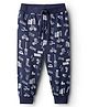 Babyhug Cotton Knit Full Length Joggers With Vehicle Print - Navy Blue