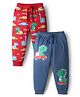Babyhug Cotton Knit Full Length Dino & Vehicles Printed Lounge Pants Pack Of 2 - Red & Navy Blue