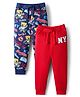 Babyhug Cotton Knit Full Length Lounge Pants with Bear Print Pack of 2 - Blue & Red