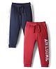 Babyhug Cotton Knit Full Length Text Printed Lounge Pants Pack Of 2 - Red & Navy Blue