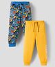 Babyhug Cotton Knit Full Length Lounge Pants with Sports Print Pack of 2 - Yellow & Blue