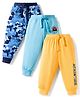 Babyhug Cotton Knit Full Length Lounge Pant With Text Print Pack Of 3 - Light Blue Yellow & Blue