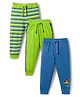 Babyhug Cotton Knit Full Length Lounge Pant With Stripes Pack Of 3 - Lime Green & Blue