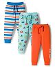 Babyhug Cotton Knit Full Length Striped & Printed Lounge Pants Pack of 3 - Orange & Blue