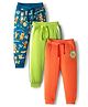 Babyhug Cotton Knit Full Length Lounge Pants with Bear Print & Tape Detailing Pack of 3 - Blue Green & Orange