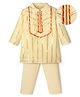 EARTHY TOUCH Cotton Lurex Woven Full Sleeves Striped Kurta Pyjama Set with Lace Detailing - Off White