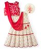 EARTHY TOUCH Cotton Woven Sleeveless Choli Lehenga & Dupatta Set With Floral Print & Embroidery - Red