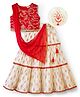 EARTHY TOUCH Cotton Woven Sleeveless Choli Lehenga & Dupatta Set With Floral Print & Embroidery - Red