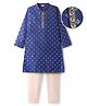 EARTHY TOUCH Satin Woven Full Sleeves Kurta Pyjama Set with Motif Glitter Print - Blue