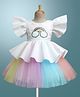 Enfance Half Flutter Sleeves Rainbow Shaped Sequins Embellished Knee Length Layered Dress - White