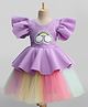 Enfance Half Flutter Sleeves Rainbow Shaped Sequins Embellished Knee Length Layered Dress - Purple