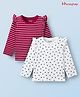 Honeyhap Premium  100% Cotton Knit Bio Finish Full Sleeves Tops with Stripes & Polka Dot Print with Frill Detailing Pack of 2 - Rhubarb & Bright White