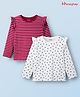 Honeyhap Premium  100% Cotton Knit Bio Finish Full Sleeves Tops with Stripes & Polka Dot Print with Frill Detailing Pack of 2 - Rhubarb & Bright White