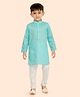 ETHNIKS NEURON Cotton Silk Woven Full Sleeves Ethnic Foil Printed Kurta Pyjama Set - Sea Green