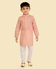 ETHNIKS NEURON Cotton Silk Woven Full Sleeves Ethnic Foil Printed Kurta Pyjama Set - Peach