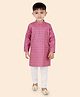 ETHNIKS NEURON Cotton Silk Woven Full Sleeves Striped & Ethnic Foil Printed Kurta Pyjama Set - Pink