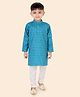 ETHNIKS NEURON Cotton Silk Woven Full Sleeves Striped & Ethnic Foil Printed Kurta Pyjama Set - Blue