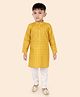 ETHNIKS NEURON Cotton Silk Woven Full Sleeves Striped & Ethnic Foil Printed Kurta Pyjama Set - Gold