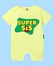 The Peppy Tend 100% Cotton Knit Rakshabandhan Theme Half Sleeves Super Sis Text Printed Romper - Yellow