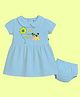 The Peppy Tend 100% Cotton Knit Raksha Bandhan Theme Half Sleeves My First Rakhi Text Printed Dress With Bloomer - Blue